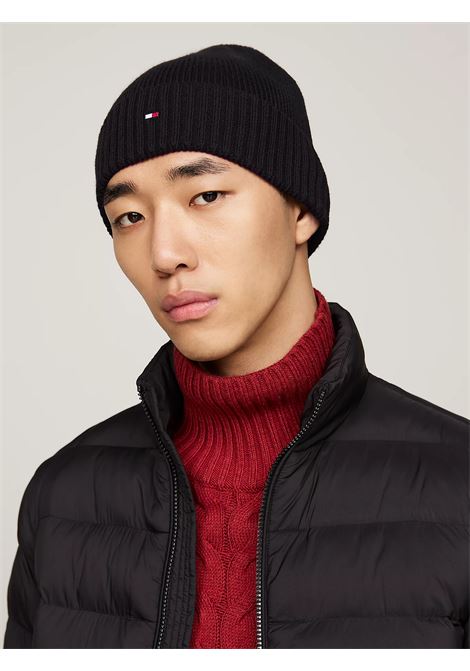 Berretto con cashmere e bandierina ricamata Nero TOMMY HILFIGER | AM0AM12796BDS